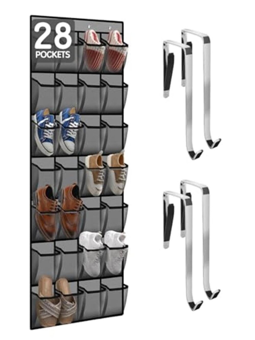 Over The Door Shoe Organizer 28 Pocket Hanging Shoe Rack Closet Storage Gray